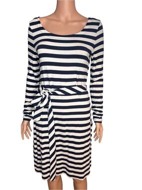 Banana Republic Navy Striped Tie-Waist Dress Small